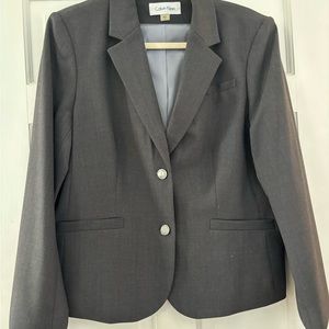 Charcoal, gray Calvin Klein pants suit size 14 jacket and size 14 petite slacks